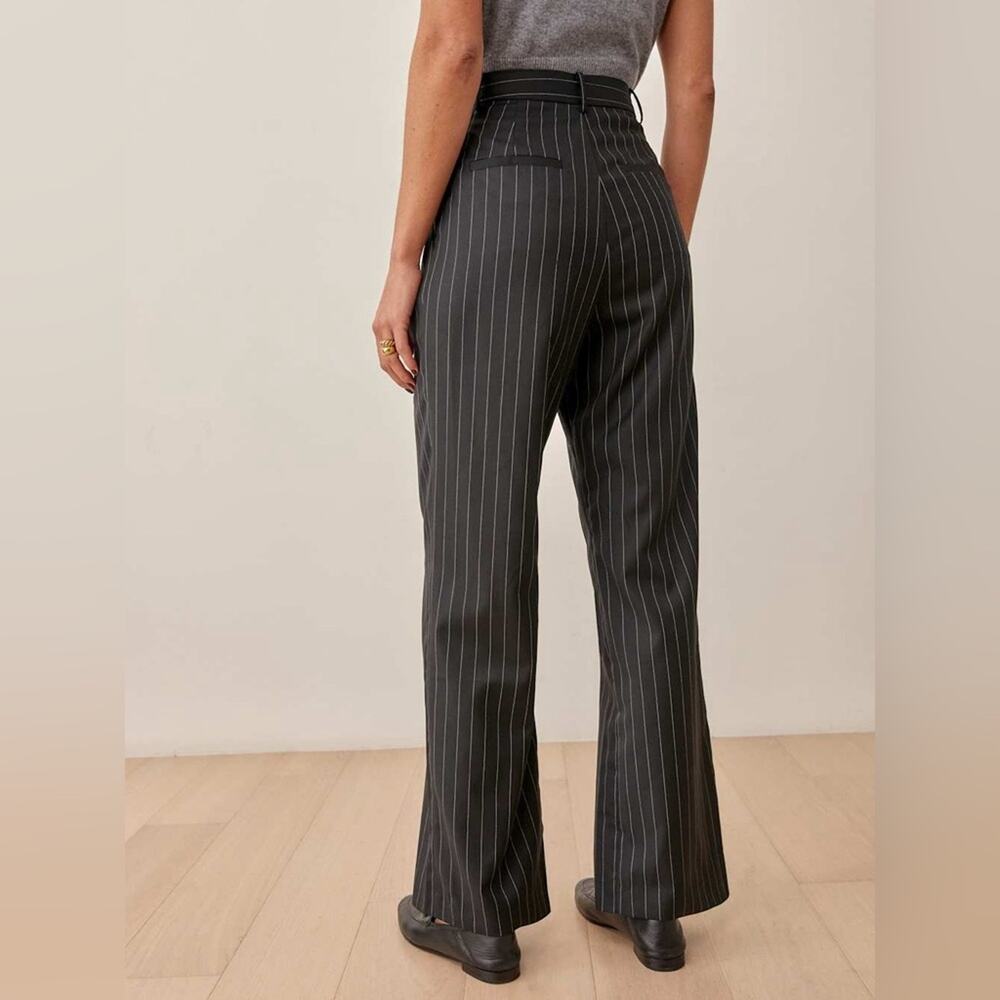 NWT Reformation Wool Blend Black Pinstripe Oren Wide Leg Pant Size 2 Petite - Picture 5 of 13